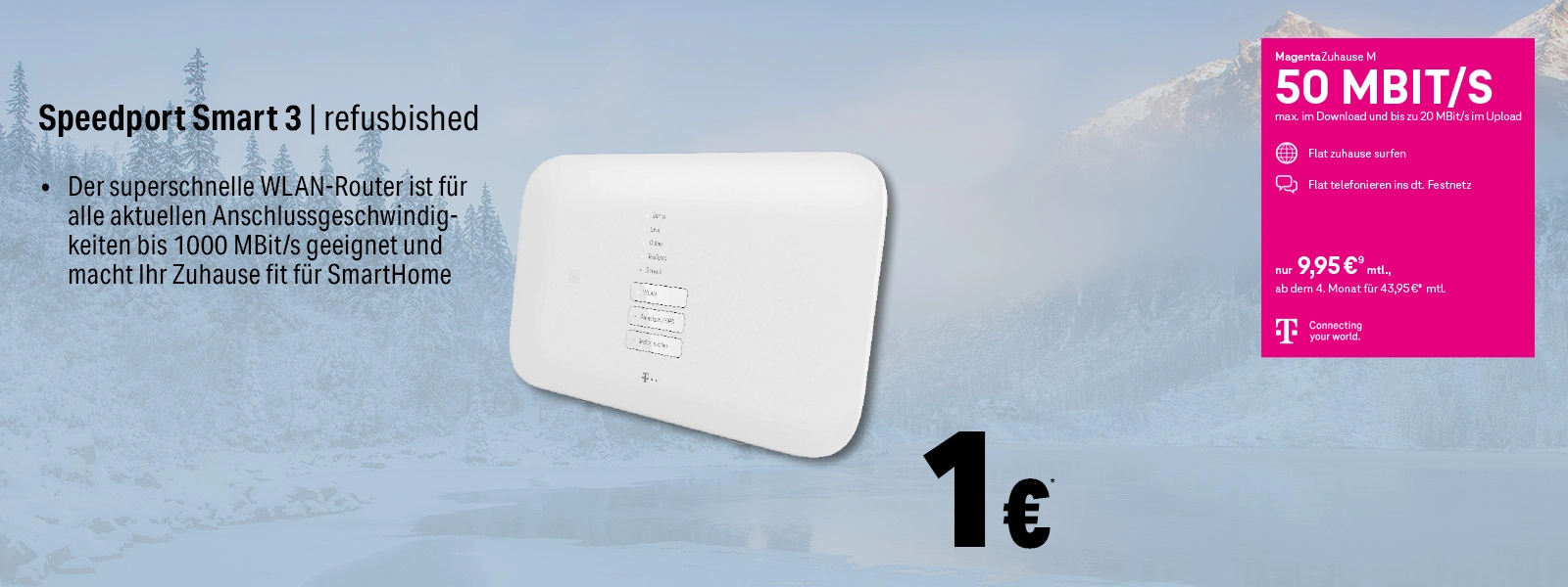 WLAN-Router Speedport Smart 3 refurbished mit DSL-Tarif 50 Mbit/s und SmartHome-Eignung.