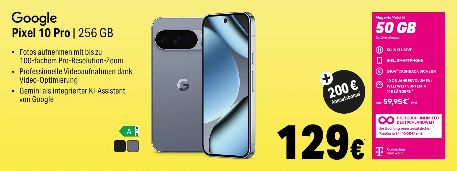 Werbebanner: Google Pixel 10 Pro 256 GB Smartphone mit MagentaMobil M 50 GB