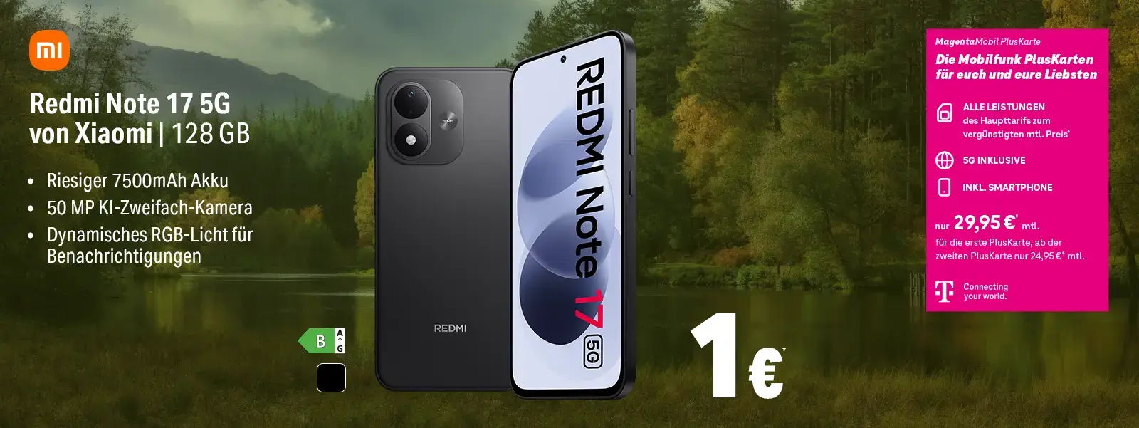 Werbebanner: Xiaomi Redmi Note 17 5G 128 GB Smartphone mit MagentaMobil PlusKarte