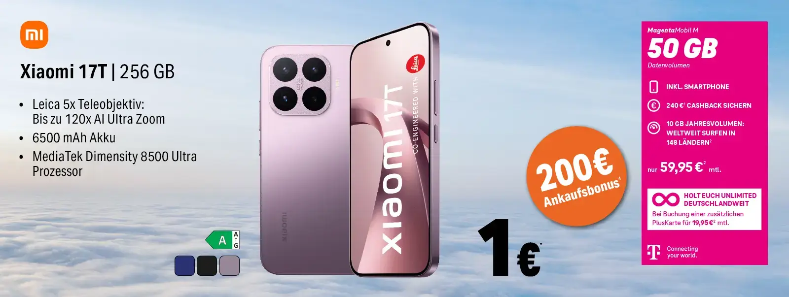 Werbung: Xiaomi 17T 256 GB Smartphone mit MagentaMobil M 50 GB Tarif.