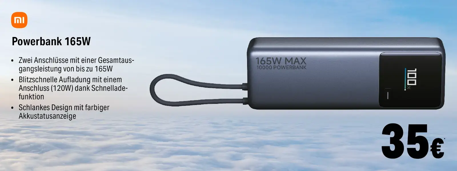 Xiaomi Powerbank 165W mit Kabel, Display und Schnellladefunktion, Angebot